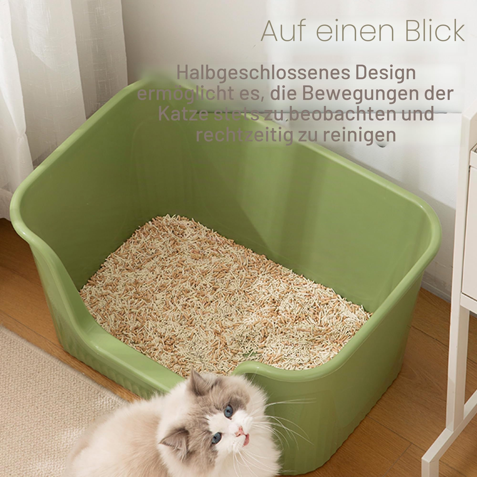 Vealind Extra große Katzentoilette mit hohen Seiten und niedrigem Einstieg, 64 x 45 x 33 cm, 100% auslaufsicher, Anti-Spritzer, XL (Grau)