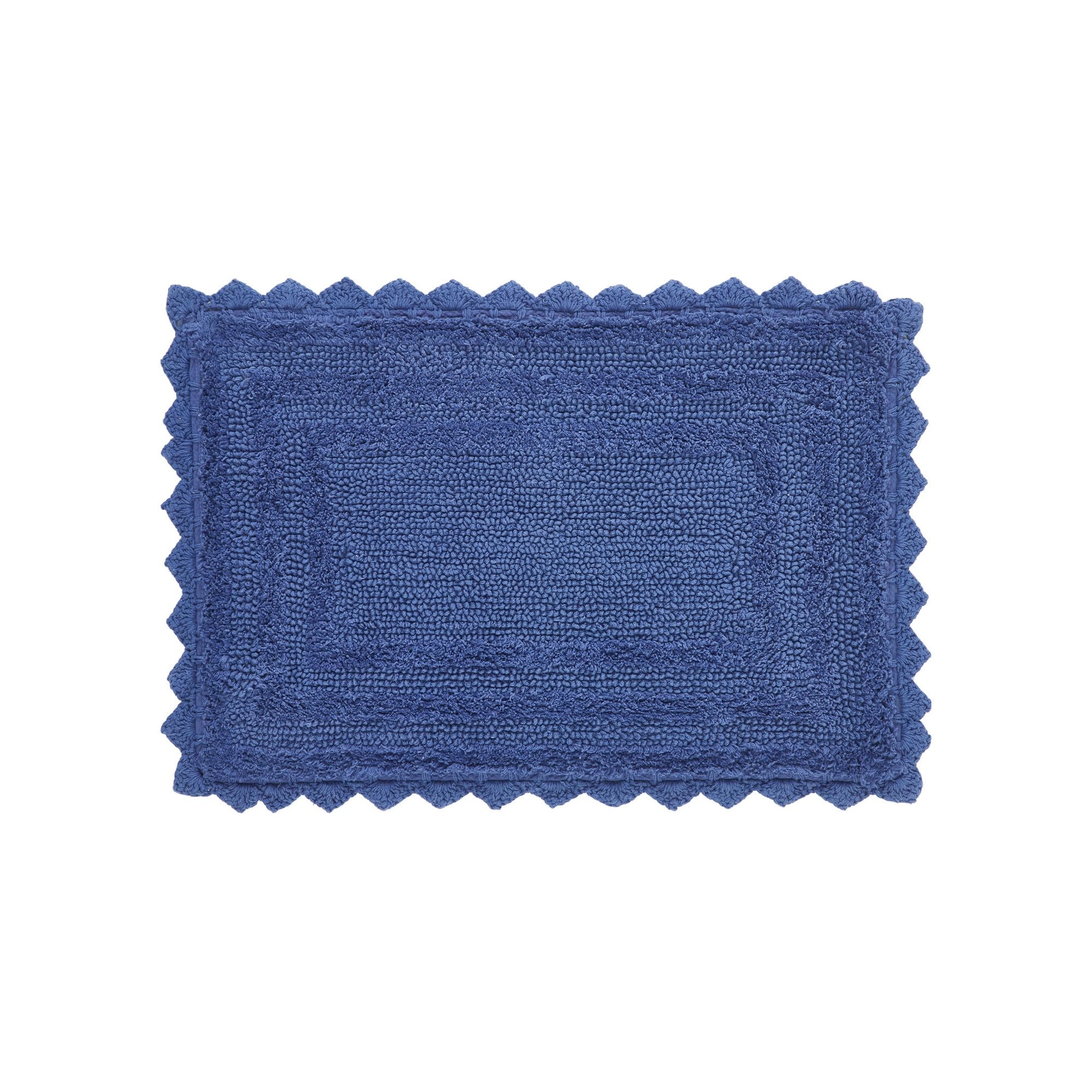 Better Trends Lilly Crochet 17x24 Reversible Bathroom Rugs and Bath mats for Bathroom, Luxurious 100% Cotton Bath Rug & Water Absorbent Bathroom Mat - Blue Bath Matt