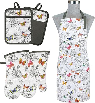 Alselo Oven Mitts and Pot Holders with Chef Apron,Kitchen Set of 5