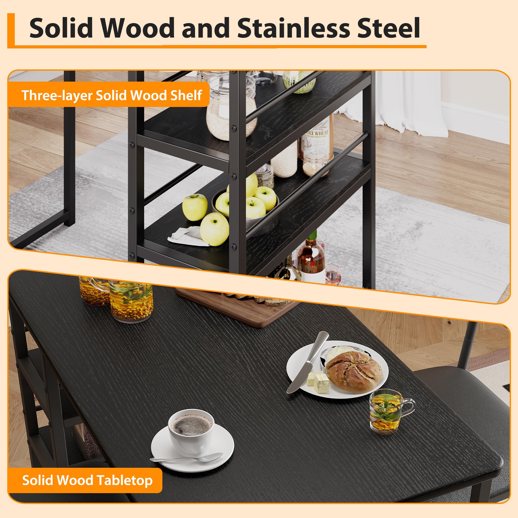 Mesa de bar con 2 sillas acolchadas, mesa de cocina, bar de cocina, para comedor, bistró, salón, color negro