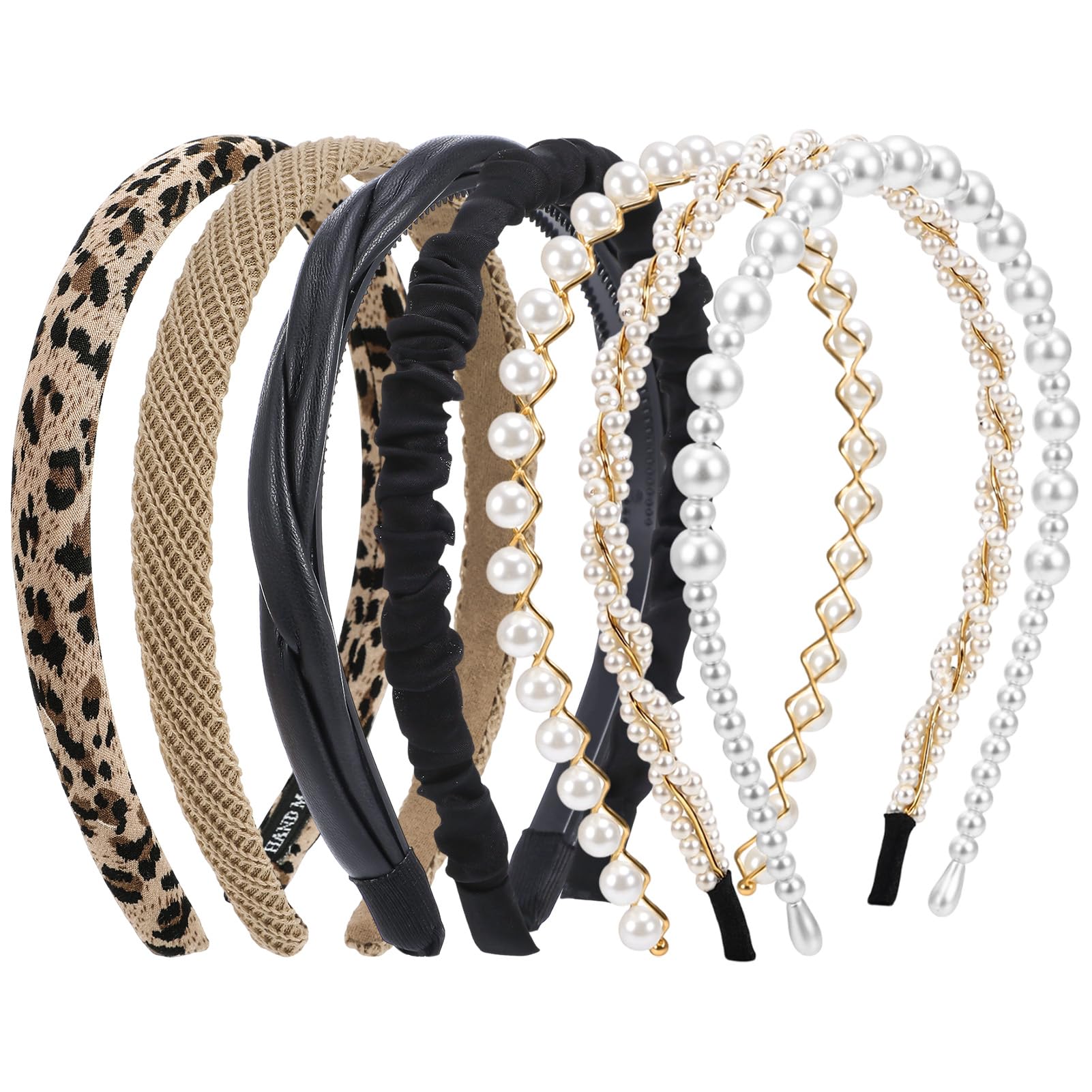 7 Pcs Pearl Headbands for Women, Non Slip Elegant Hair Bands Set