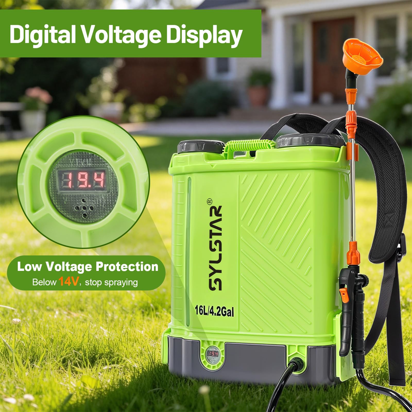 SYLSTAR Pulverisateur Electrique 16L, 7Bar Puissant Pulvérisateur de Jardin Compatible avec Makita 18V Batteries, 5 Buses Pulvérisateur à Dos, Vitesse Réglable pour Pelouse Cour(Chargeur Inclus)