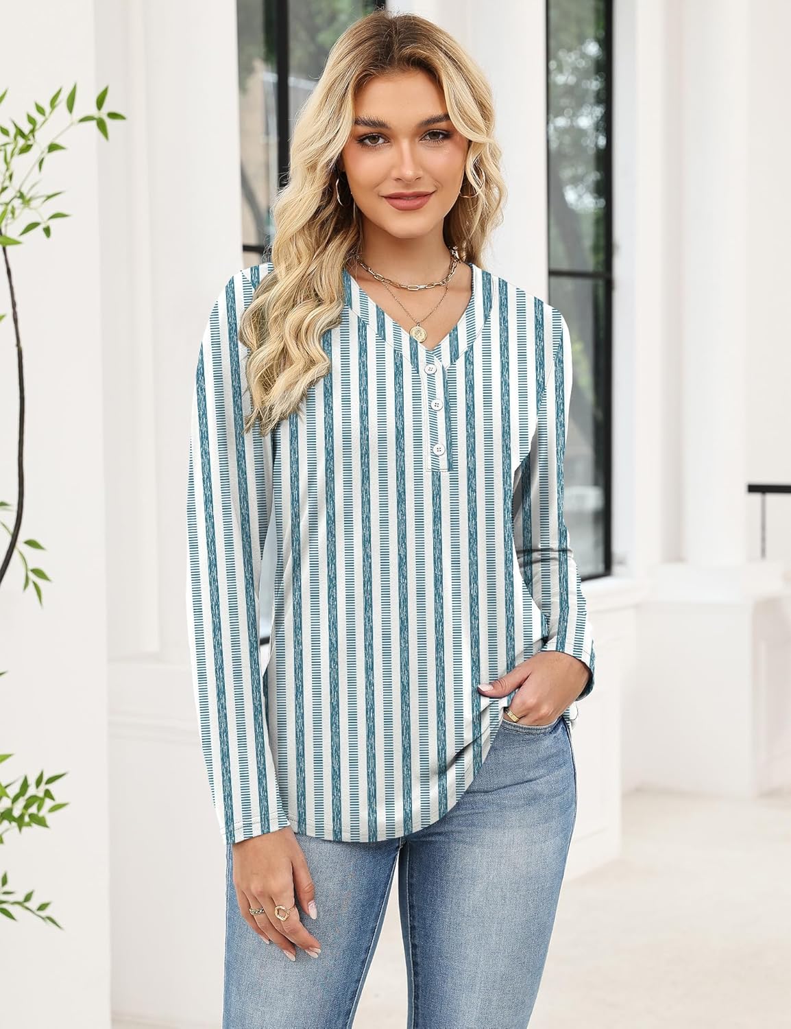 Ivicoer Long Sleeve Shirts for Women V Neck Button Down Blouses Womens Spring Fashion Tops 2026 - Image 2