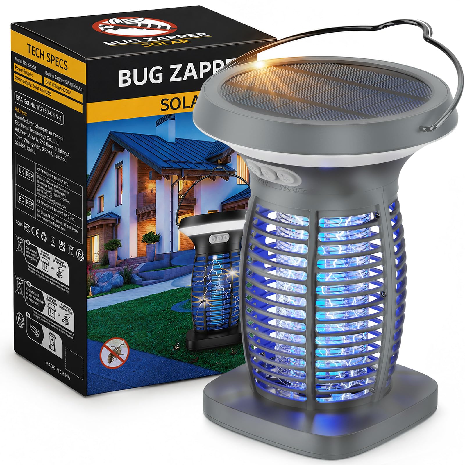OnBeam Solar Powered Bug Zapper, Outdoor Mosquito Fly Zapper for Patio
