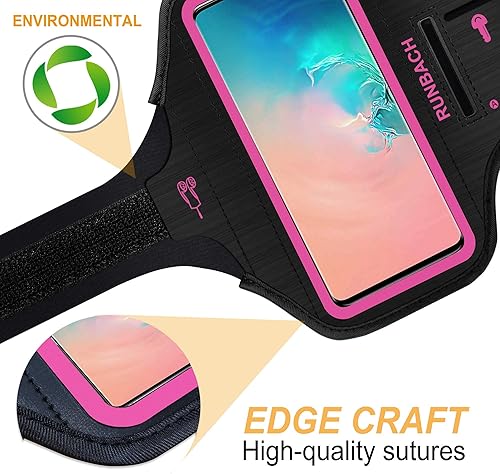 Miniatura 8 de Brazalete para Samsung Galaxy S25+S24+S23+S22+S20+S10+S9+S8+, bolsa de gimnasio con soporte para llaves y ranura para tarjetas (rosa)