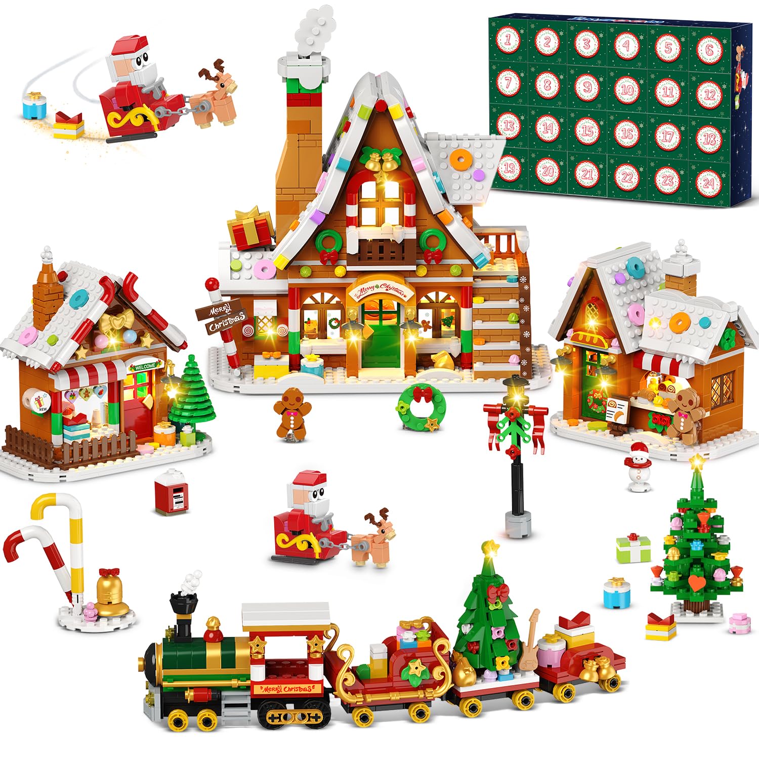 INSOON Adventskalender 2026 Lebkuchenhaus Mini-Klemmbaustein-Set mit Licht