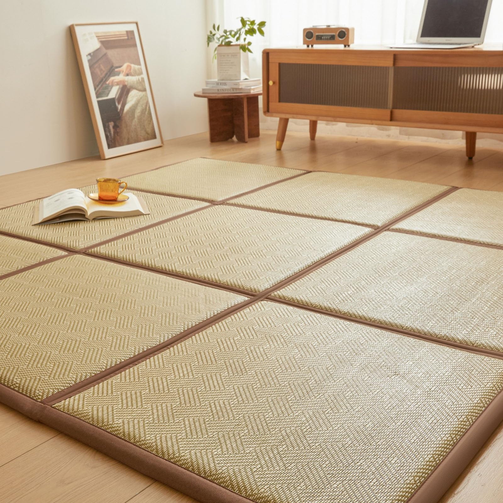 Alfombra de Suelo Tatami Japonés Colchón Futón Plegable Colchoneta Tapete(Green,200x200cm)
