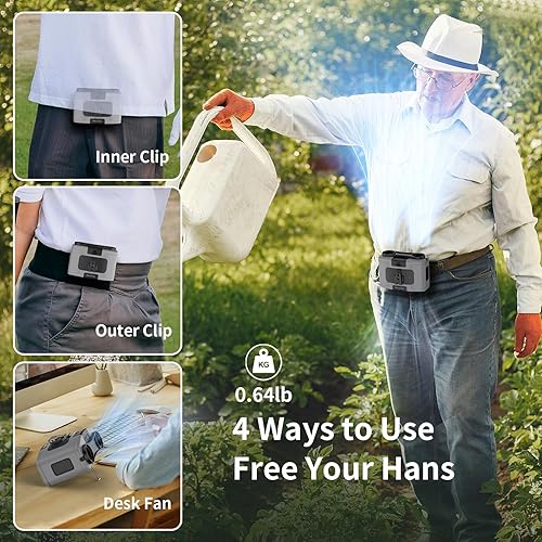 Miniatura 3 de Socool - Ventilador de cintura portátil de 10000 mAh con clip en el cinturón portátil, ventiladores personales funciona con batería, enfriamiento de