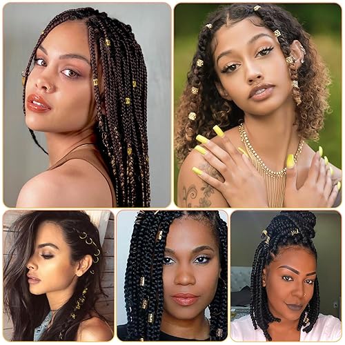 Miniatura 6 de 280 piezas de joyas para el cabello para mujeres, puños para el cabello para trenzas Loc, joyería para rastas de cabello, anillos dorados