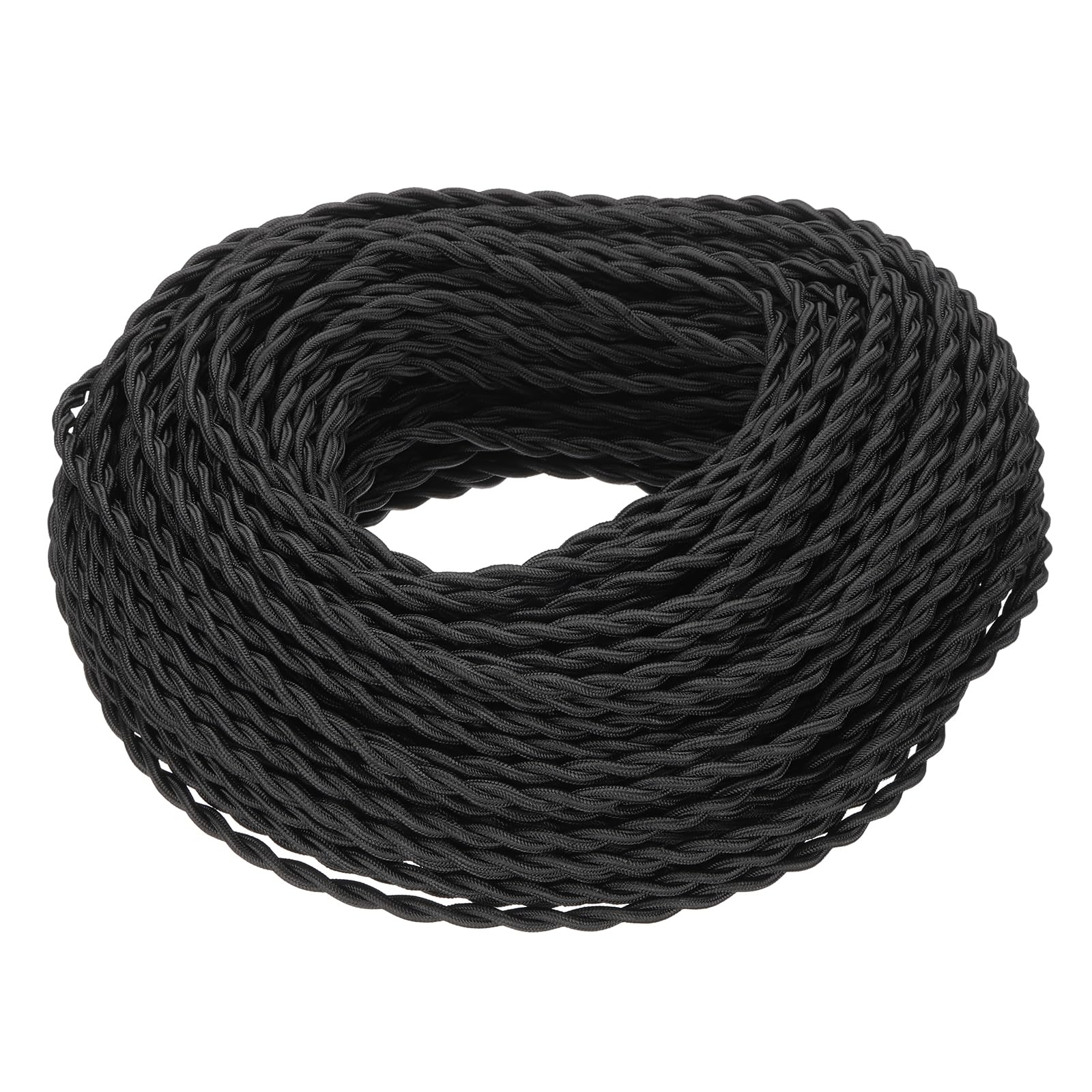 PATIKIL 200 Pies Cable Cubierto De Tela Trenzado, UL Listado 18AWG 2 Conductores Cable De Lámpara Cubierto De Tela Vintage Cable De Reemplazo Para Bombilla Colgante Proyecto, Negro