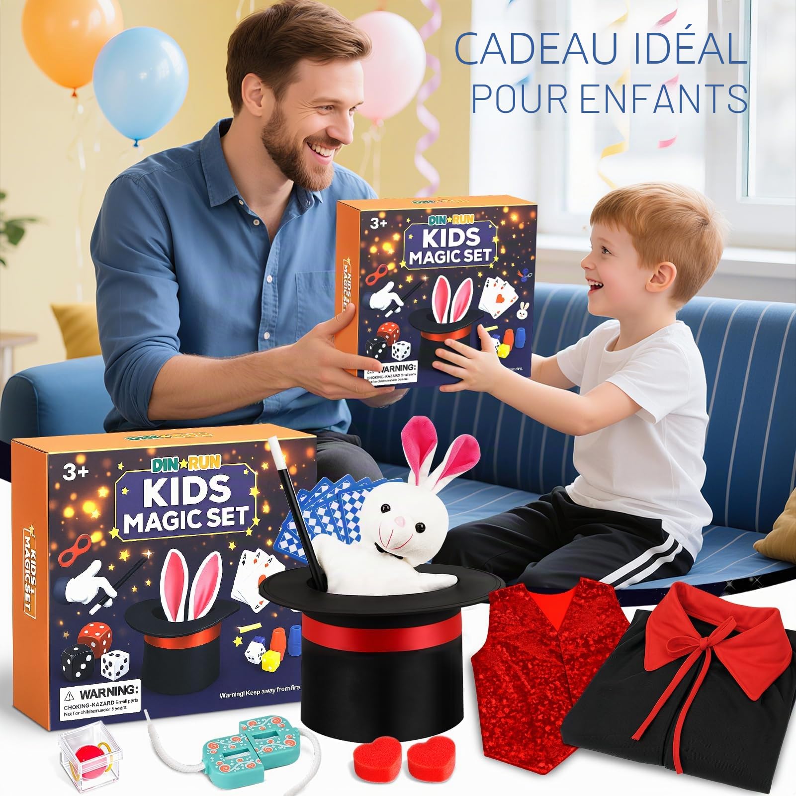 DINORUN Magie Jeux-Coffret Magie Enfant avec Chapeau Magique & Instructions & Déguisement de Magicien pour Enfants – Jeu de Rôle, Cadeaux Enfant 6 7 8 9 10 11 12 Ans