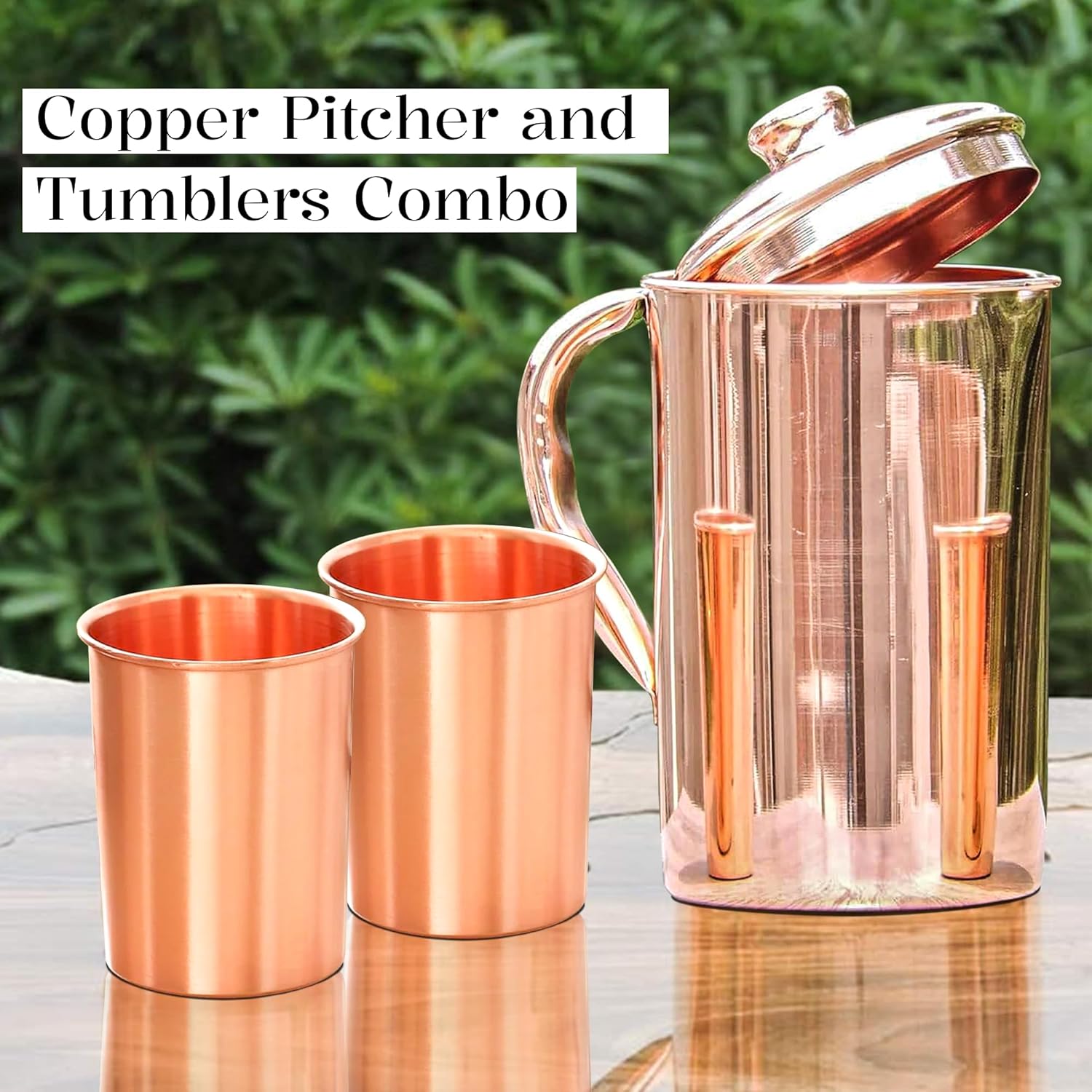 Pure Copper Jug with Lid and 2 Tumblers – Ayurvedic Water Pitcher Set with Copper Cups for Drinking and Storing Water – Handmade Drinkware - Image 3