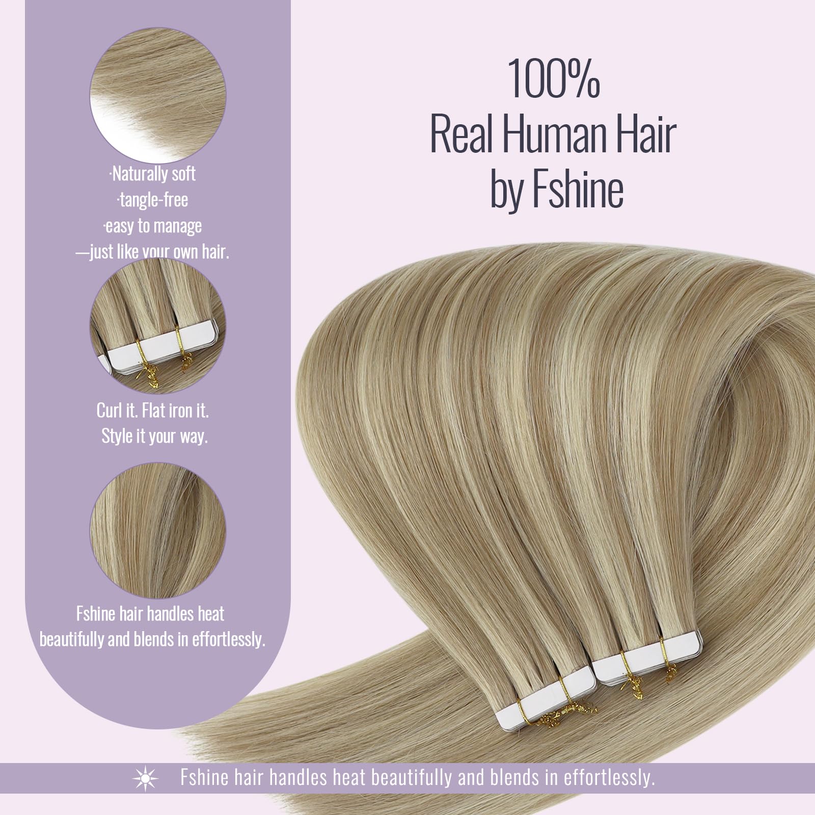 Fshine Extensiones Adhesivas Pelo Natural Extensiones de Cabello 14 Pulgadas 35CM 50g Rubio Dorado Highlight Rubio Claro 20PCS Cabello Humano Color 16P22 Color 16P22 - 5