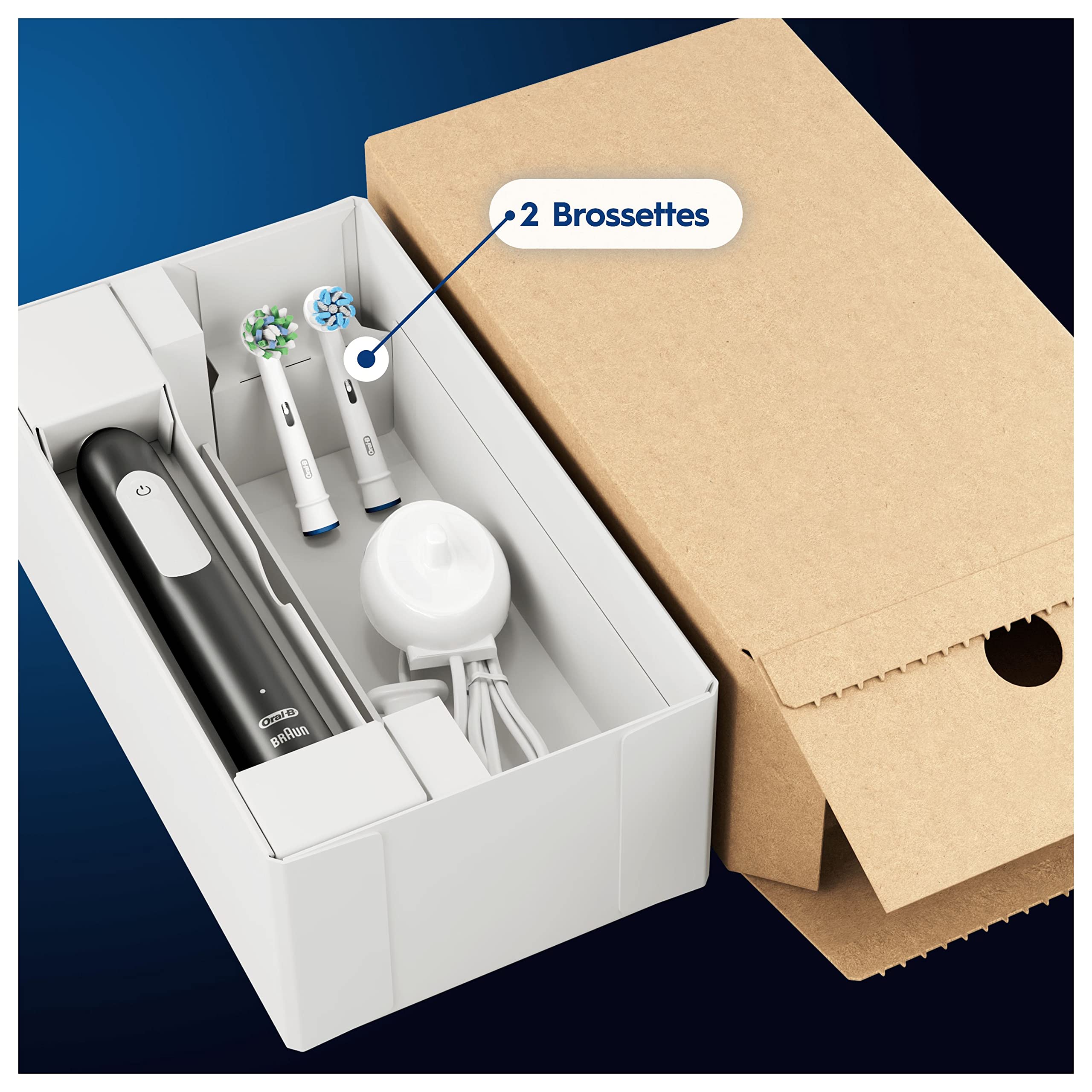 Oral-B Brosse à Dents Electrique Pro 1 avec 3 Brossettes de Rechange, Noire – 3 Modes de Nettoyage dont Douceur, Brossage avec des Oscillo-Rotations et Pulsations, Chargeur, Emballage en Carton