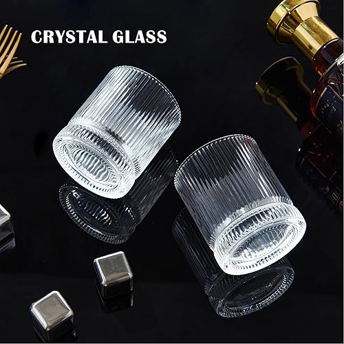 Miniatura 2 de Juego de 4 vasos de whisky acanalados, 12 onzas, sin plomo, base pesada, vasos de bar, perfectos para bebidas de whisky Bourbon Rocks Cocktail Scotch