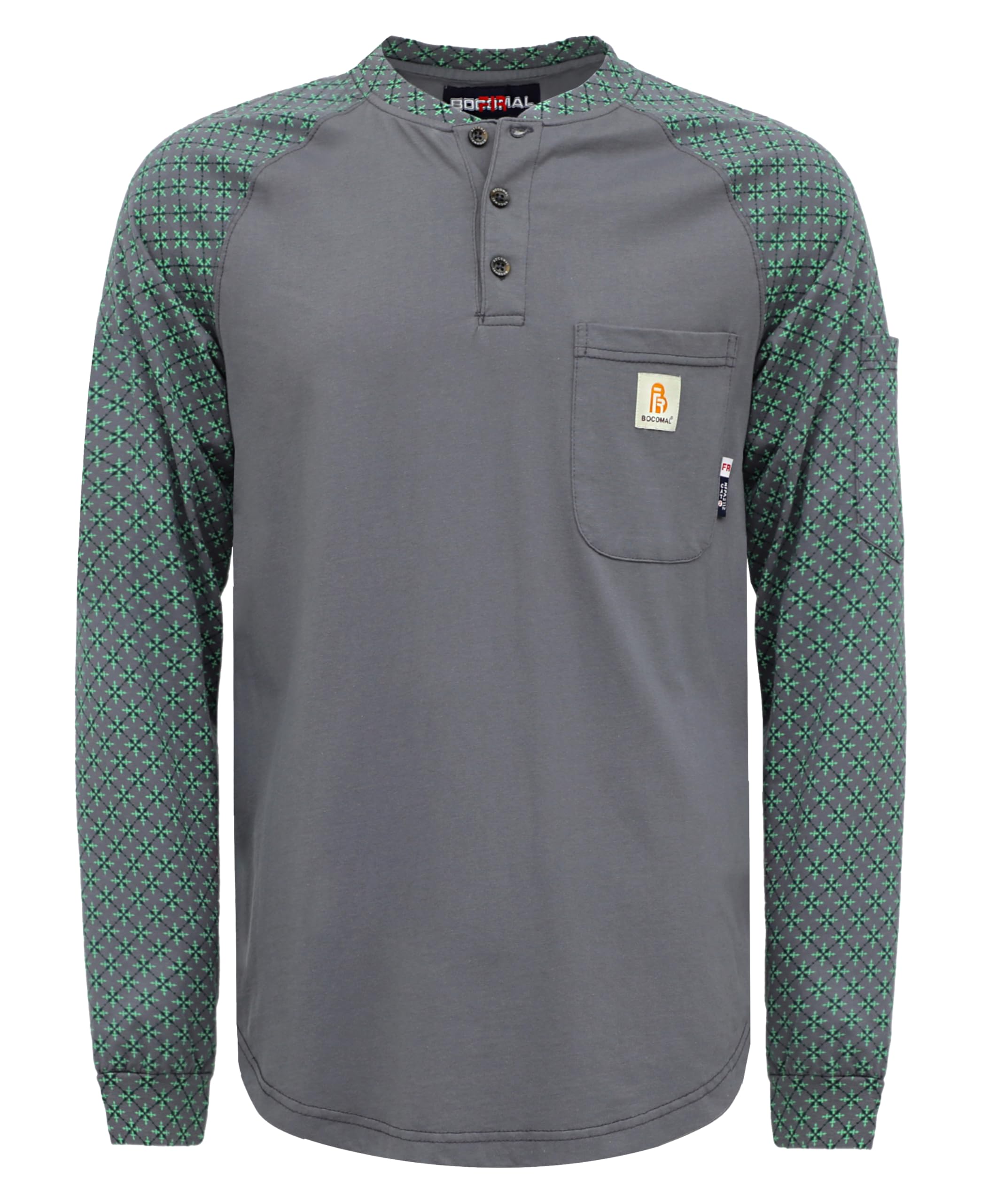 BOCOMAL FR Shirts 6oz Lightweight Flame Resistant Long Sleeve Henley Shirt Fire Retardant Workwear NFPA2112 CAT2
