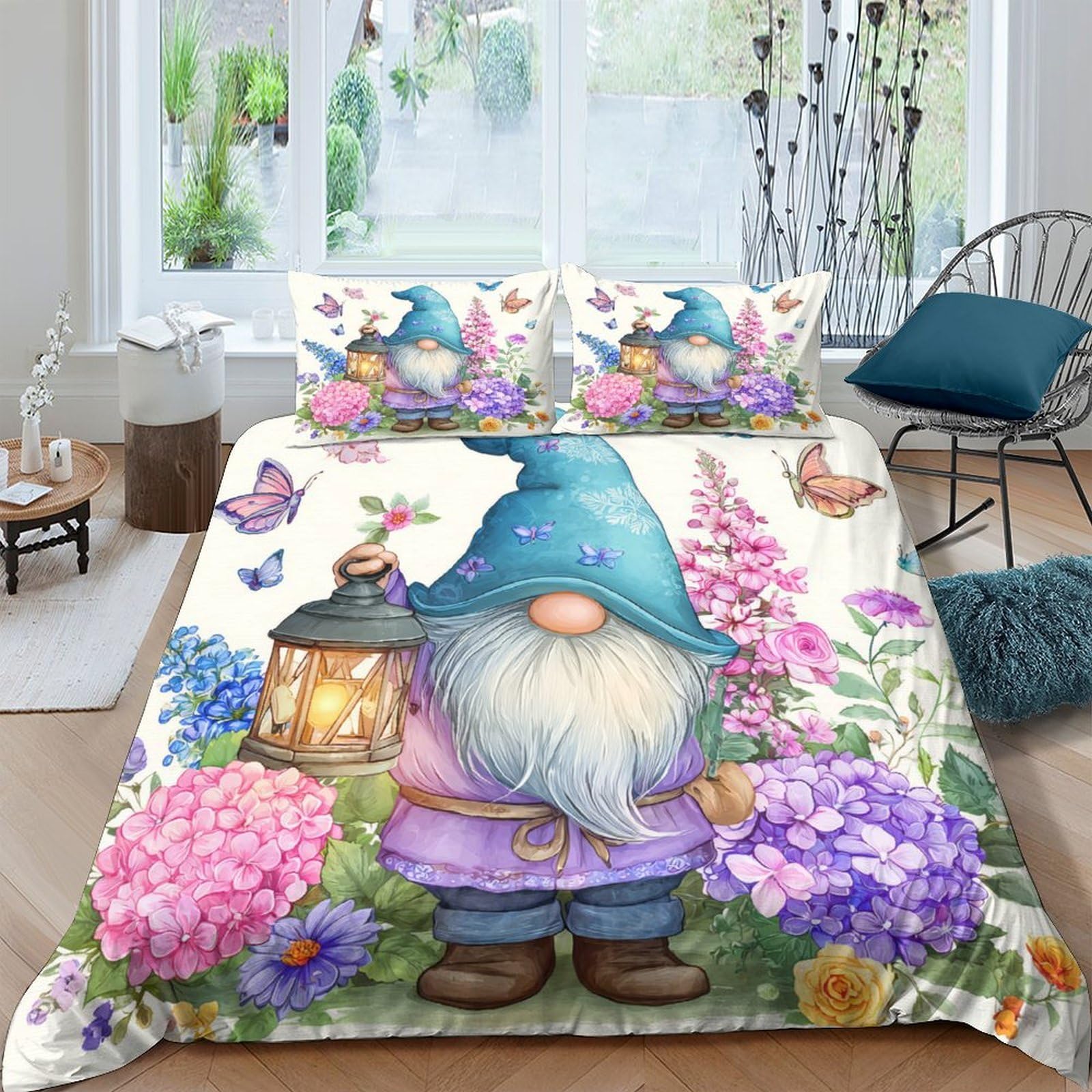 Ctjqhvkz Style-6 3D Printed Garden Gnome Fitted Sheet Microfiber Soft Floral Forest Bed Cover For Bedroom Dorm Mattress Decor, Easy Care Single（135X200cm）