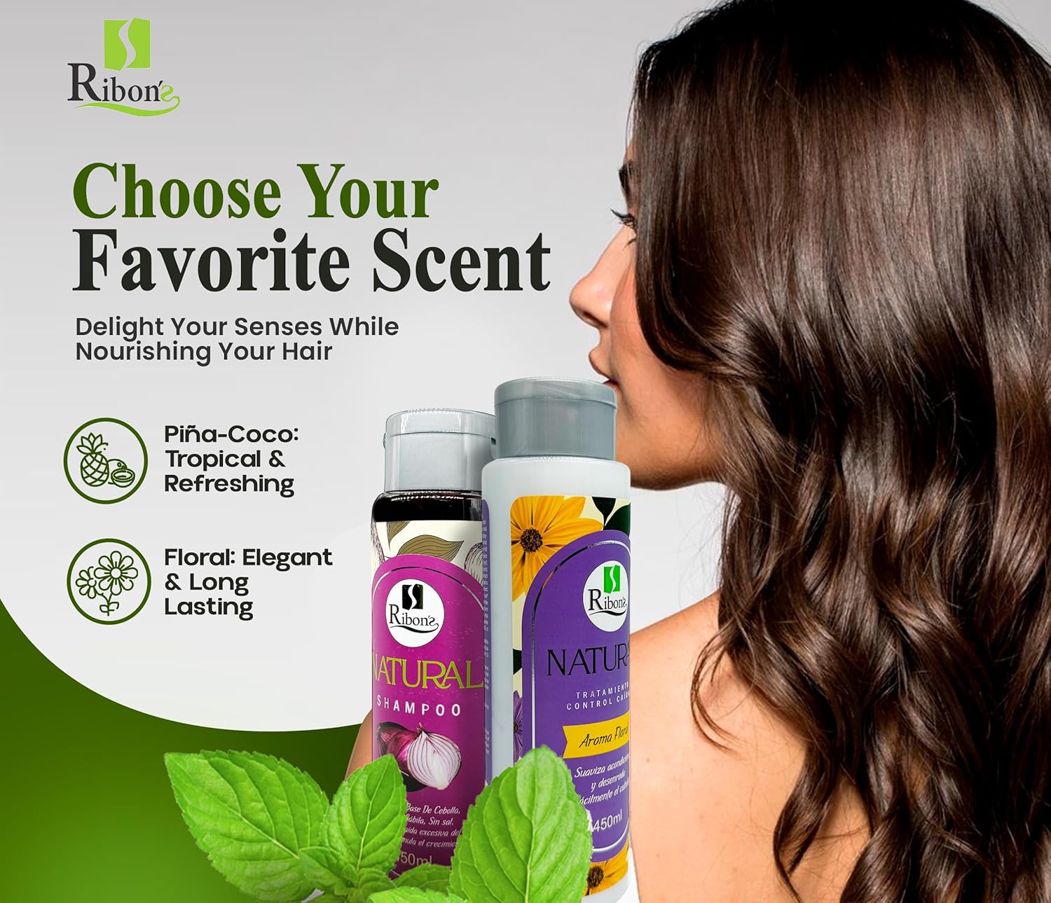 Ribon's Natural Shampoo and Conditioner Set Hair Growth – Anti-Hair Loss, Strengthening & Nourishing Formula with Onion, Rosemary & Aloe Vera – Floral Scent – 450ml Each - Image 6