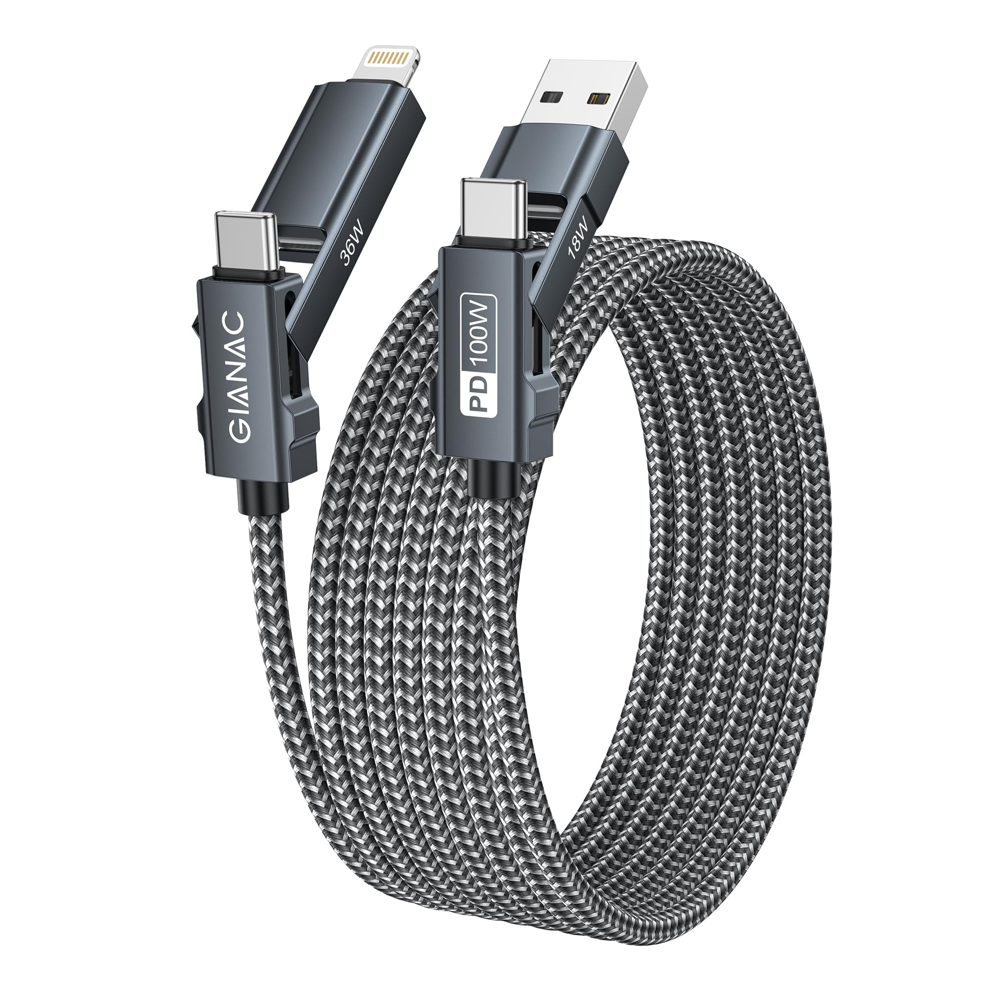 Multi USB Kabel 2M,Universal Ladekabel Mehrfach Anschlüsse mit USB C/A/Lightning,100W USB C Schnellladekabel mit Licht für iPhone 16 15 14 Pro/MacBook/iPad/Samsung Galaxy S23 S22 S21 usw