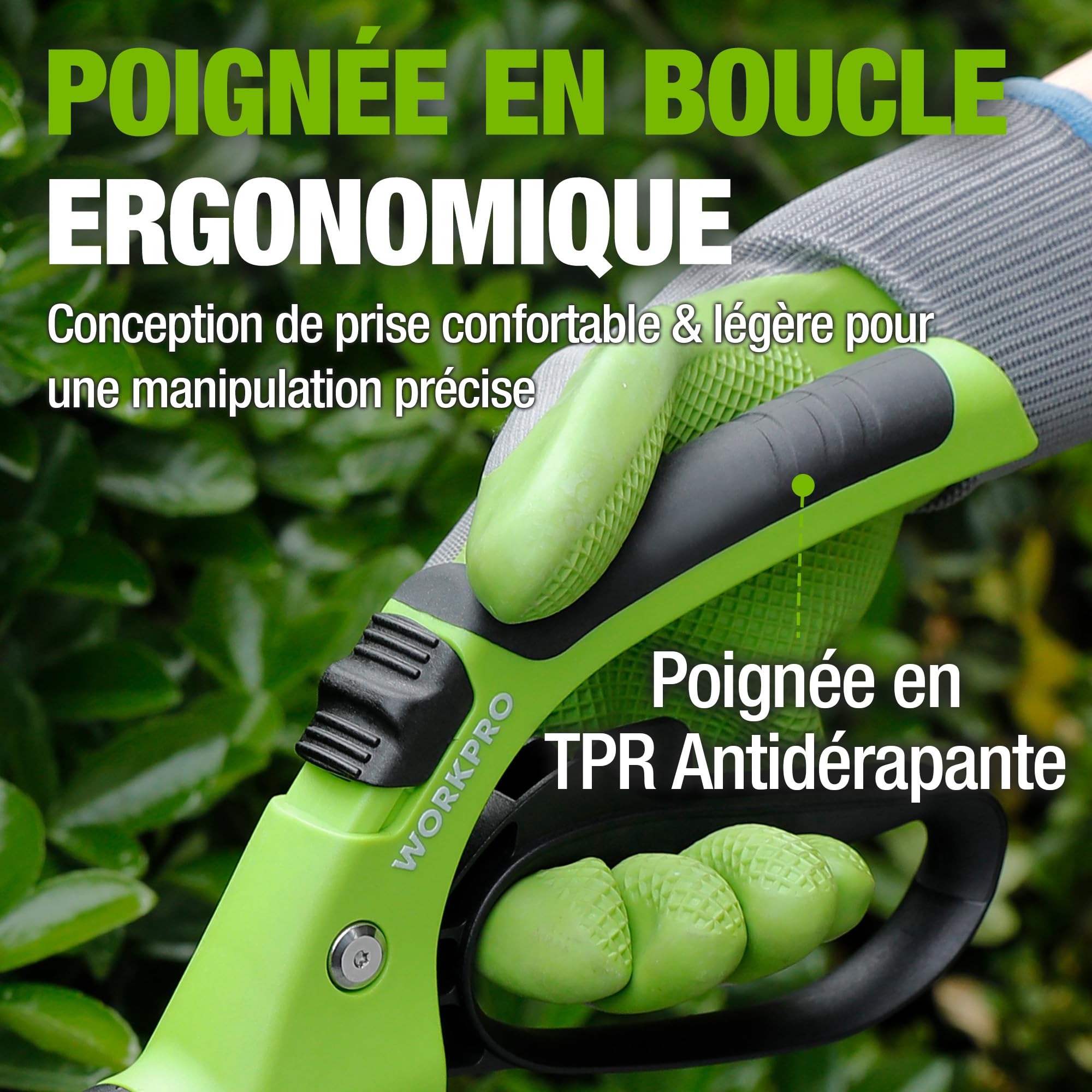 WORKPRO Cisailles à Gazon 360° Rotatives avec Lames en Acier, 16 Positions | Poignée Ergonomique Antidérapante, Outil Léger pour Bordures de Pelouse et Entretien du Jardin