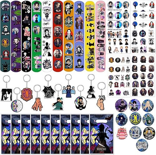 Juego de regalos de fiesta temática de película, suministros de decoración incluidos, 10 bolsas de regalo, 10 llaveros, 10 pulseras de palmada, 10