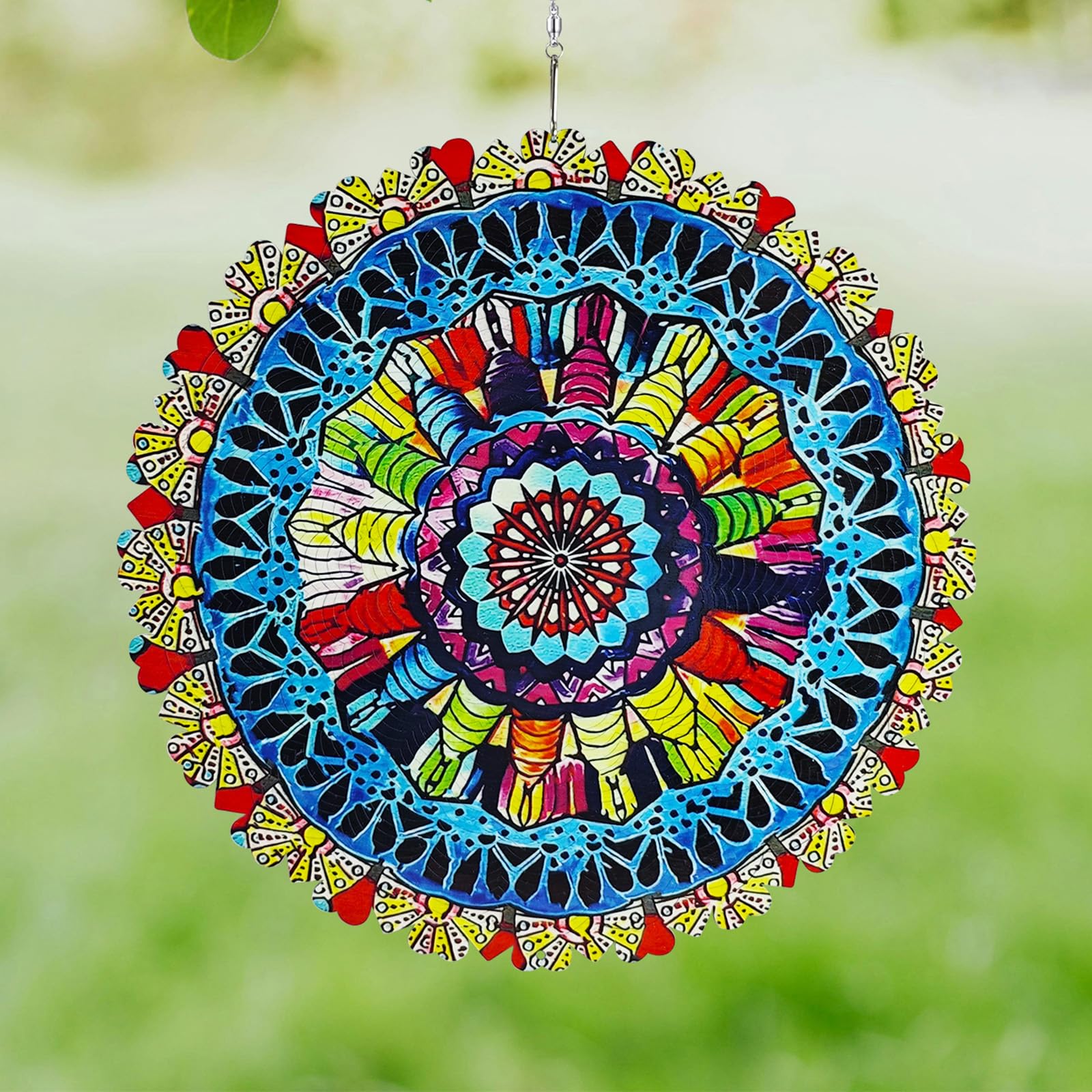 Wind Spinners Outdoor Yard Decor Kinetic Art Garden Decorations 12'' 3D Hanging Garden Decor for Outside, Stainless Steel Reflective