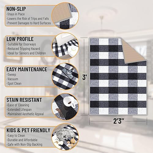 Miniatura 2 de Ottomanson Alfombras para entrada de 2 pies 3 pulgadas x 3 pies, antideslizantes, cuadros búfalo, alfombra de área pequeña, alfombra duradera para
