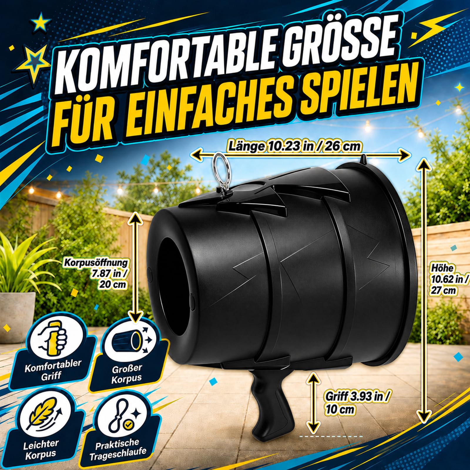Air Vortex Kanone für Erwachsene, Luftkanone, Air Cannon Gadget, Handheld Air Blaster, Luft Kanone mit 5 m Reichweite, Vortex Gun, Bullseye Blaster, Partyspiel (Schwarz)