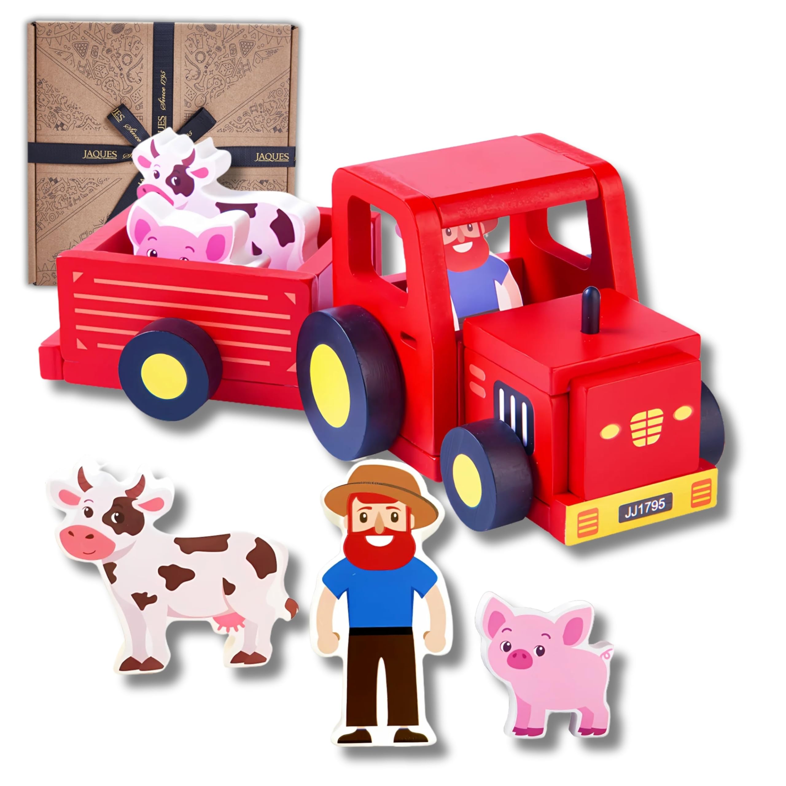 Jaques of London Wooden Tractor Toy | Red Tractor for 1 Year Olds | Wooden Toys for 2 Year Olds | Britains Farm Toy for Toddlers | Since 1795
