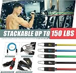 Polygon Resistance Bands Set, Exercise Tubes with Handles, Door Anchor and Ankle Straps - Stackable Up to 150 lbs - Workout Bands for Resistance Training, Physical Therapy, Home Workouts (12PC)