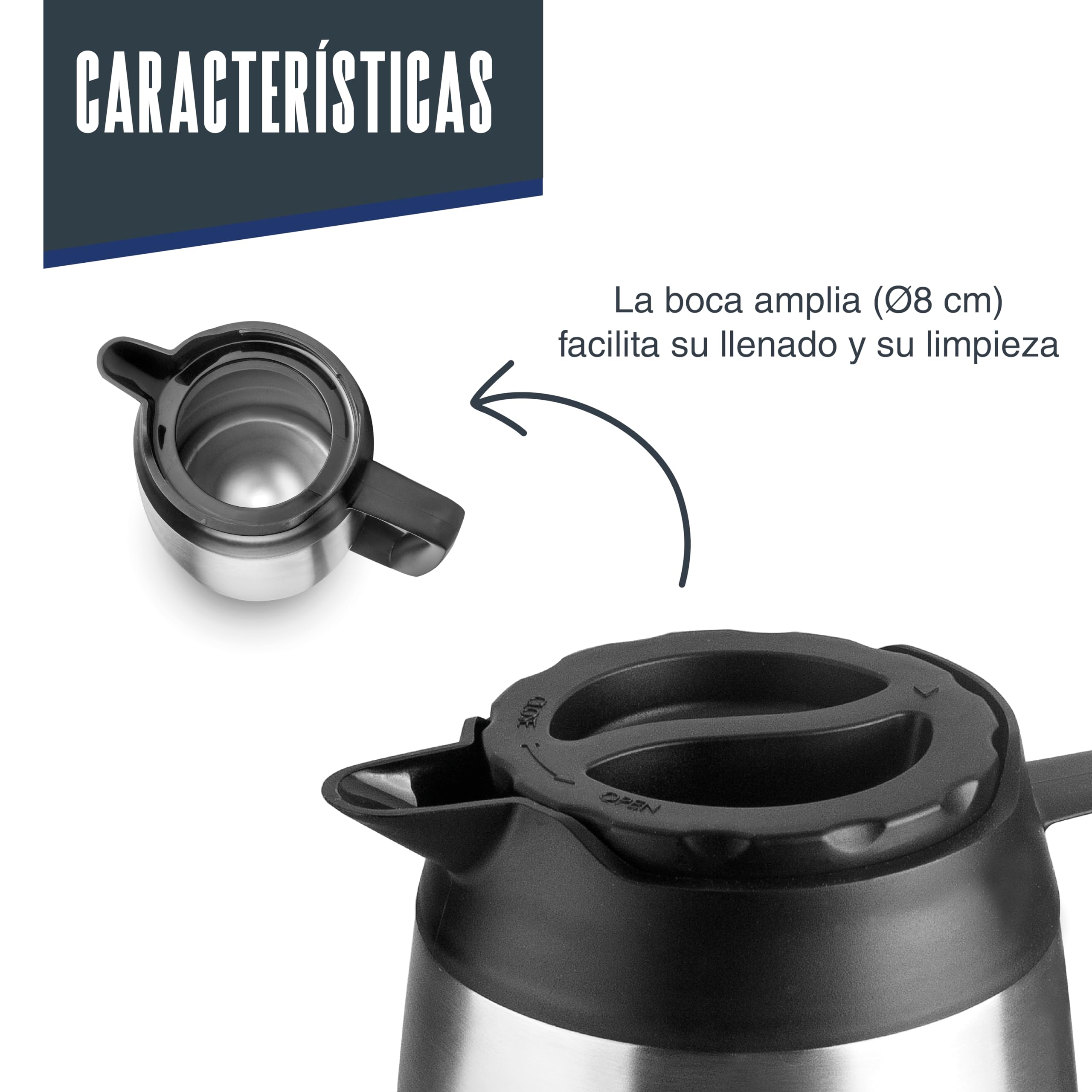 Lacor 62712 - Servidor Termo Wide, 2 L, Acero Inoxidable Doble Pared
