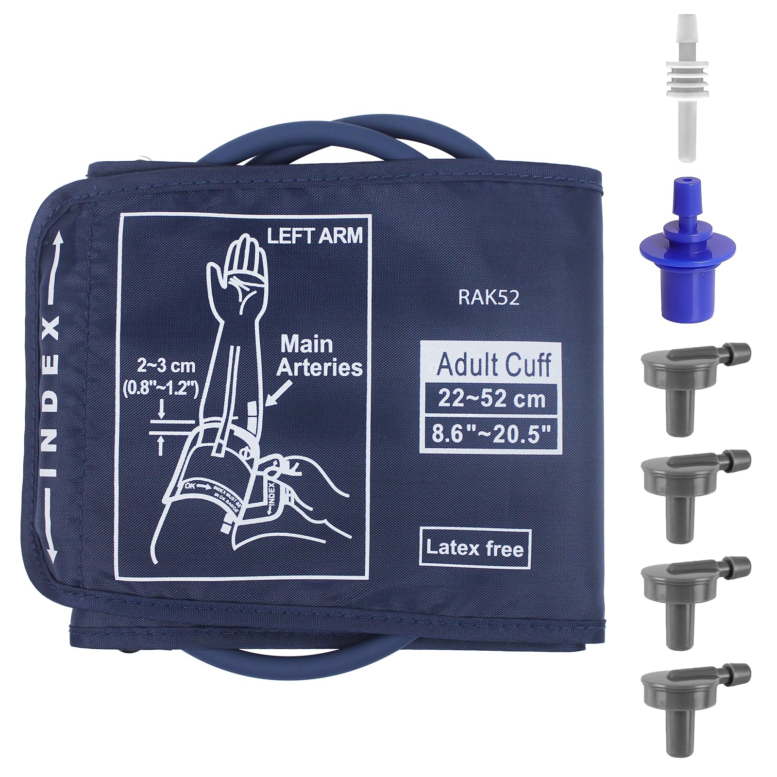 Blutdruckmanschette Oberarm 36–52 cm, Ersatzmanschette für Blutdruckmessgerät, universell kompatibel mit 6 Adaptern (4,6 mm / 11,2 mm / 4–7 mm Winkel)