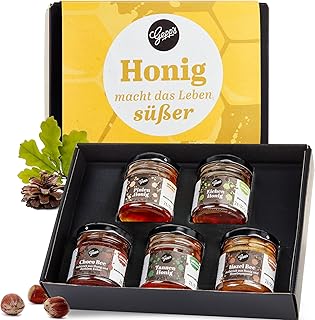 Gepp's Feinkost Mini Honig Set I 5 Sorten Gourmet Honig aus Griechenland I Geschenkset I 5x50g Probierset I Geschenkidee mit Sorten wie Pinienhonig, Choco Bee als Brotaufstrich