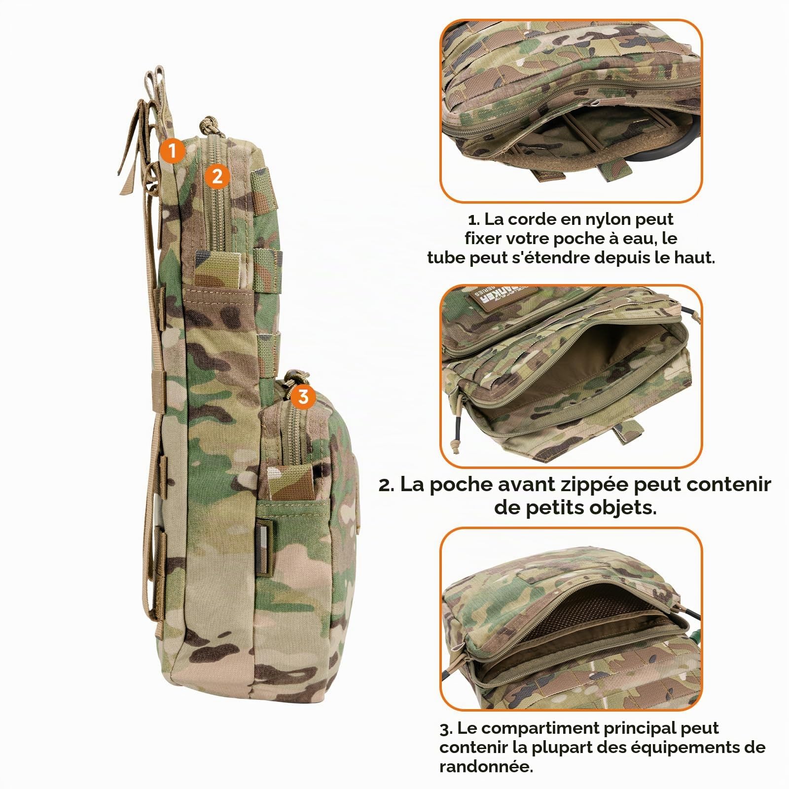 EXCELLENT ELITE SPANKER Pack d'hydratation Tactique Molle pour Accessoire de Gilet Molle pour vessie d'eau d'hydratation 2.5L