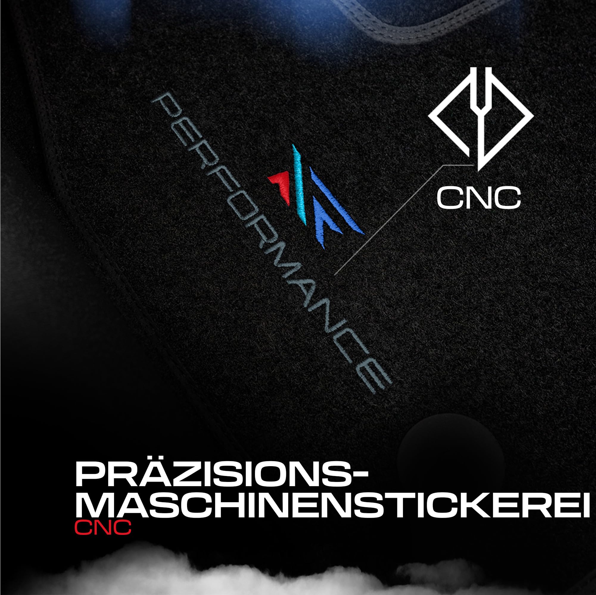 PERFORMANCE Alfombras coche de velour personalizadas adecuado para SEAT Leon III 2012-2020 - Standard, Perforado, azul, cian y rojo -Bordado CNC preciso, ribete perforado de diseño, alfombrillas de co