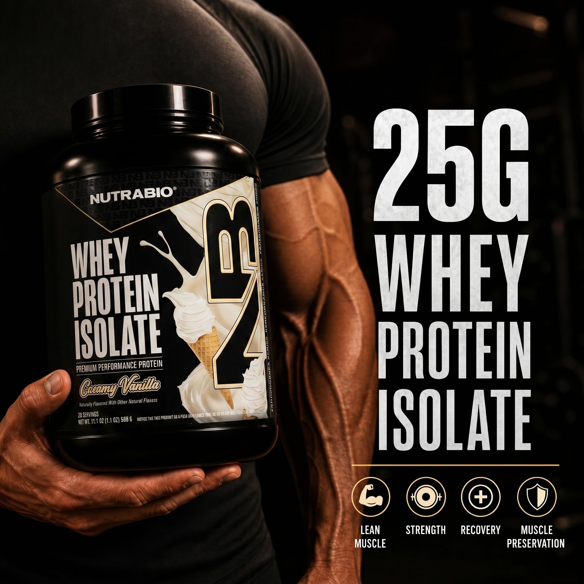 NutraBio 100% Whey Protein Isolate Protein Powder, 25g Protein with Complete Amino Acid Profile, Non-GMO, Soy & Gluten Free, Low Carb, Low Calorie Whey Protein Powder, Creamy Vanilla, 20 Servings — Amazon image 2