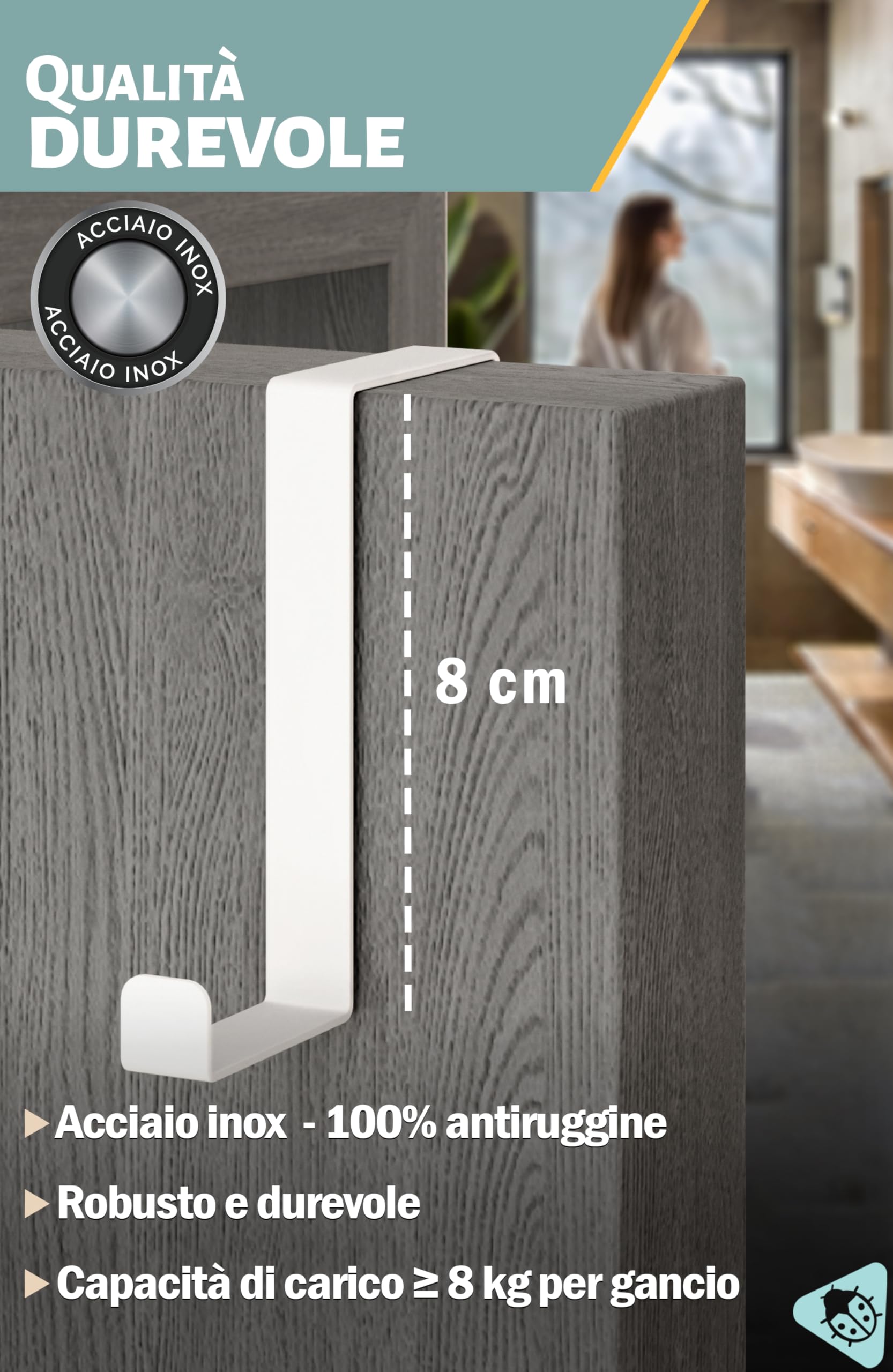 Menz attaccapanni da porta - 10 pezzi, bianco - ganci porta 4,1 cm e 4,6 cm, ganci appendiabiti resistenti, appendi abiti per porte, ideale per ogni ambiente