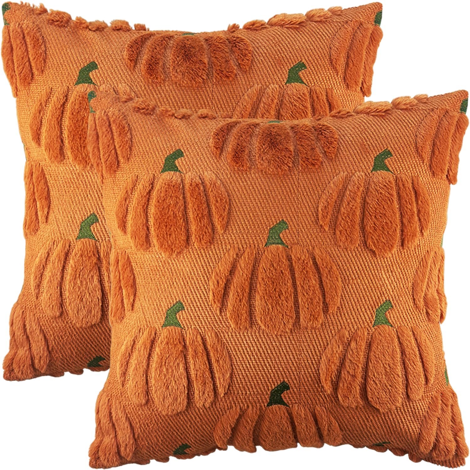 Bunliuys Fall Pumpkin Decorative Throw Pillow Covers 16x16 Set of 2 Pillow Covers, Faux Fur Square Pillow Cover Fluffy Plush Accent Throw Pillow Case, Throw Pillow Cover Cushion Cover for Autumn — image 1