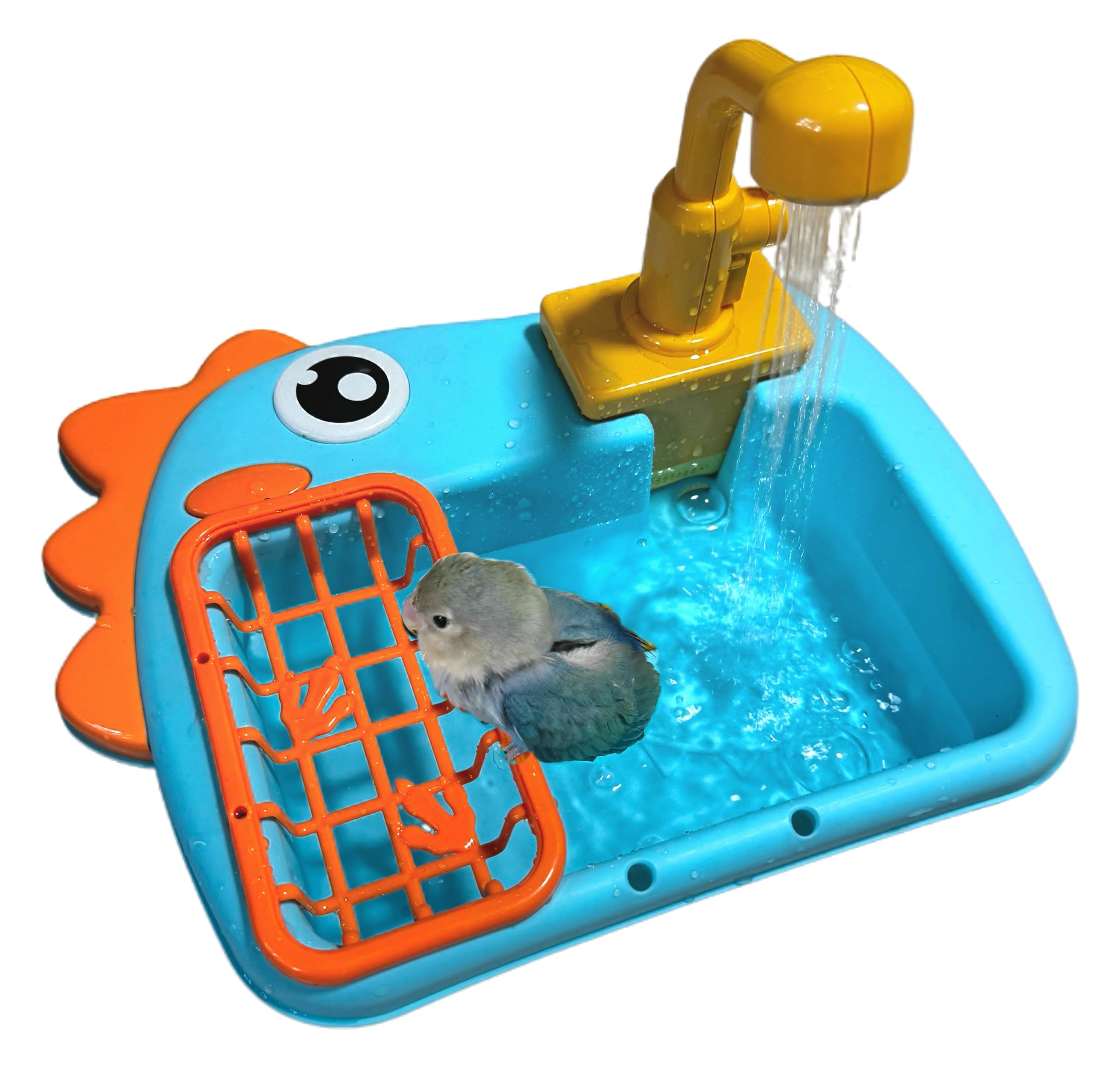 Bird Bathing Tub with Automatic Watering Faucet - Parrot Shower Box for Cockatiels, Budgies, Lovebirds & Conures - Cage Mountable Accessory to Promote Natural Bathing