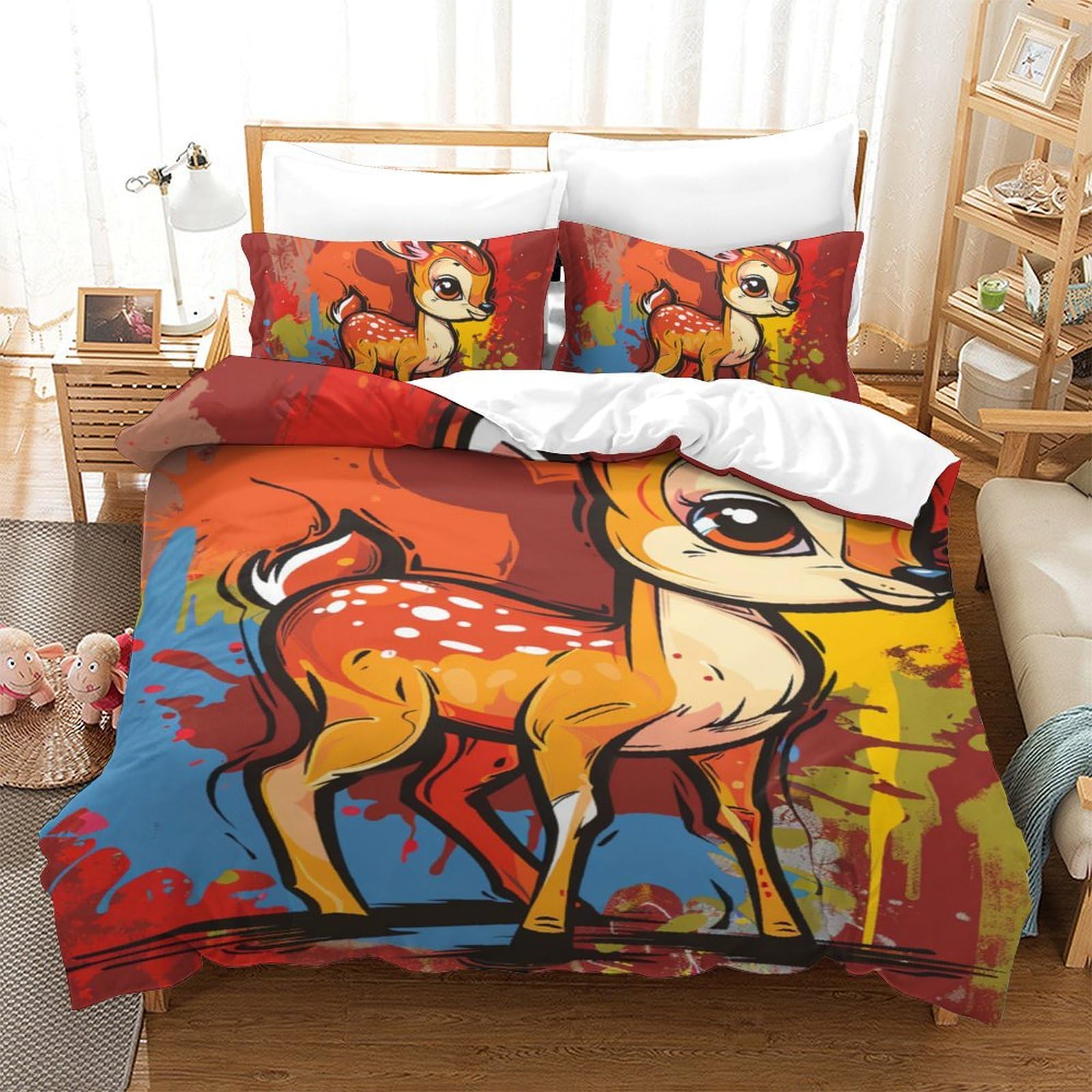 Housse de couette cerf 3D microfibre literie enfants ado lit 1 personne 140x200