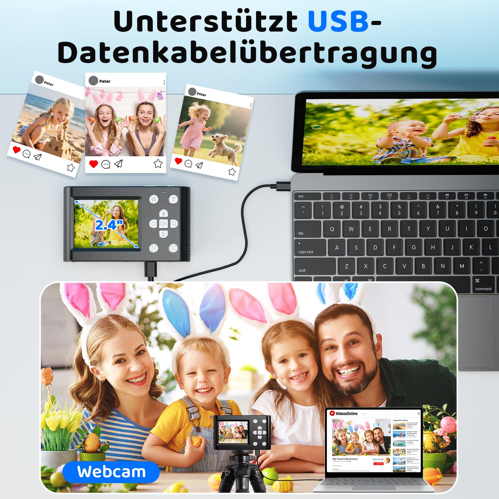 CHAKEYAKE Digitalkamera, 4K 64MP Vlogging Fotokamera mit 32GB Karte, 2,4" LCD Bildschirm, 18X Digitalzoom, Autofokus, Anti-Shake, Tragbar Kompaktkamera für Kinder Teenager Einsteiger, Schwarz