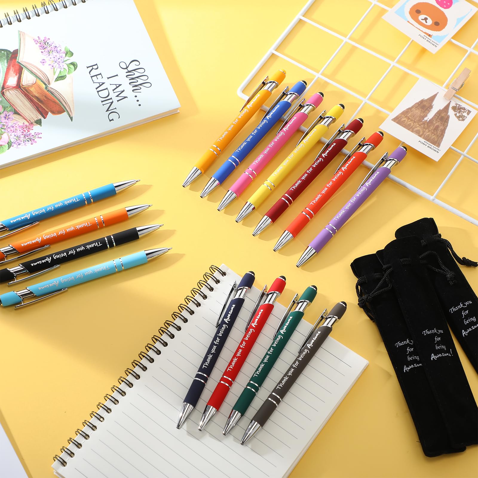 Seajan Set di 60 penne a sfera con punta stilo, in metallo, motivazionali, con astuccio nero per colleghi, colleghi, eventi