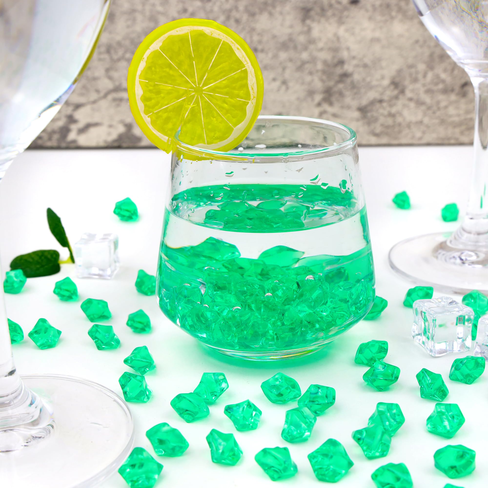 MAIBAOTA 500 PCS Green Fake Ice Cubes 11x14 mm Vase Fillers Acrylic Crushed Ice Rocks Plastic Diamonds Gems Decorative Stones for Wedding Party Table Decorations and DIY Crafting - Image 2