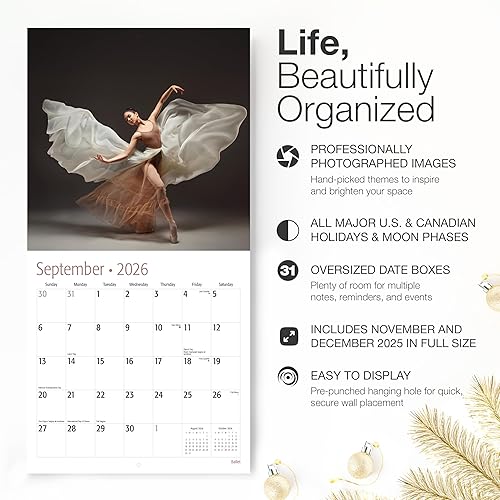 Miniatura 2 de RED EMBER Calendario de pared de ballet 2026 de 12 meses  12 x 24 pulgadas abierto  Papel grueso y resistente  Regalo de vacaciones  Calendario de