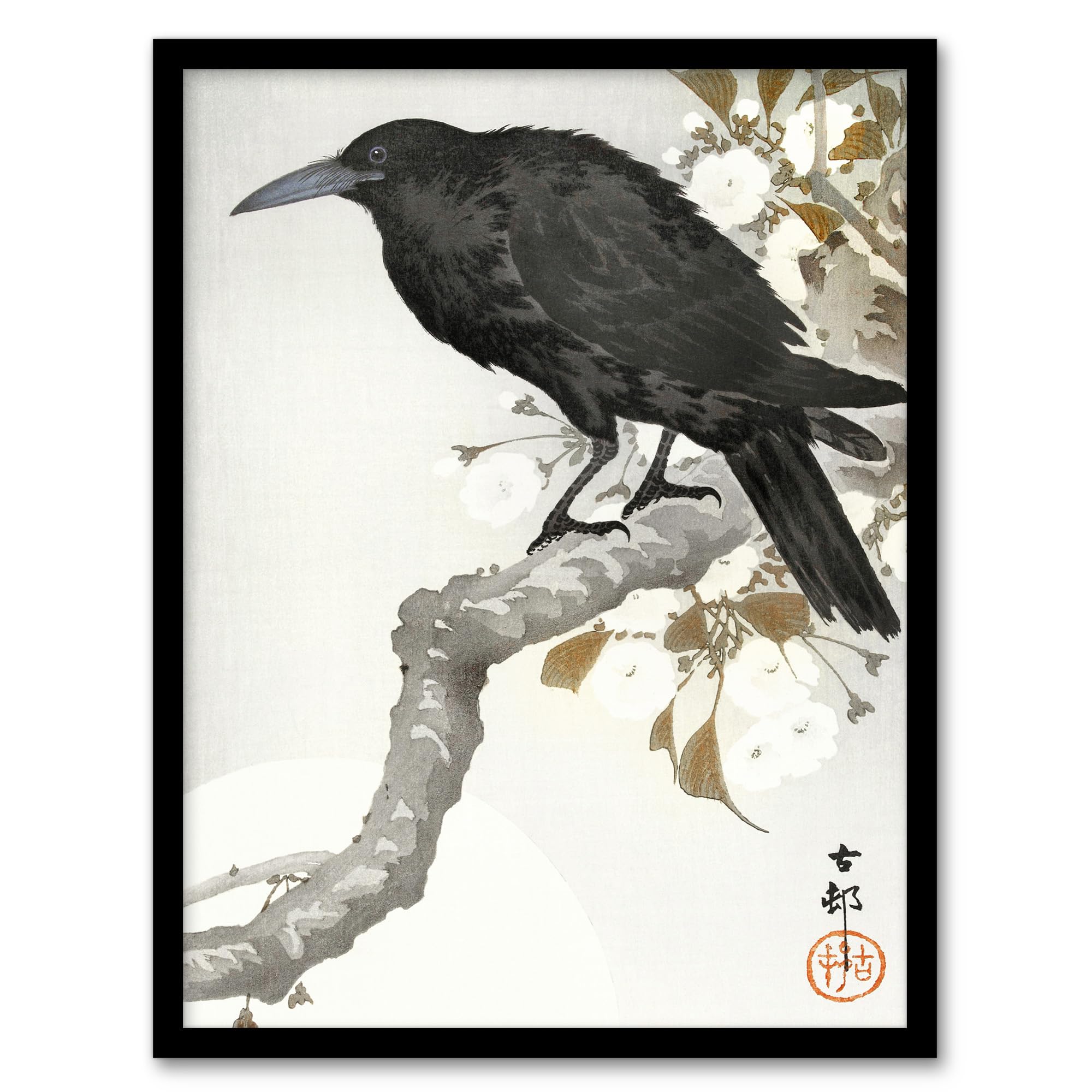 Artery8 Ohara Koson A Crow And The Full Moon Framed Wall Art Print Home Décor A3
