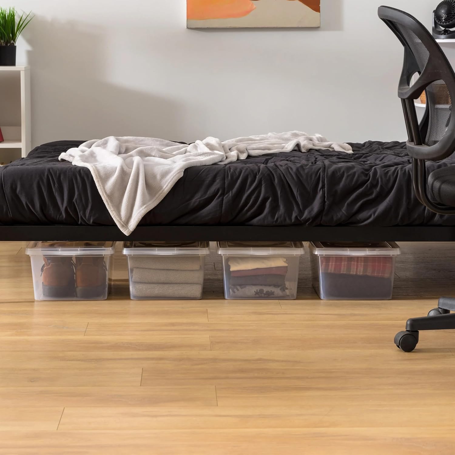 Clear Stackable Storage Bins with Lids, 17 Qt (4.25 Gal) Plastic Closet Organizer Boxes, Set of 6 for Home, Wardrobe, Shelf, Office - Durable & Space-Saving