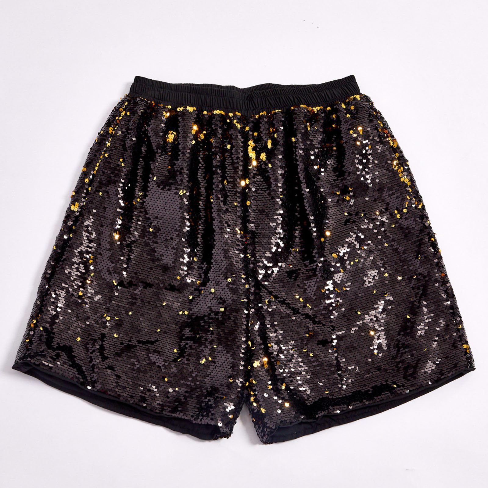 Generisch Calzoncillos tipo bóxer para hombre, con lentejuelas, brillantes, cintura elástica, holgados, para el tiempo libre, para verano, danza, carnaval, cintura alta, disfraz de carnaval, Negro