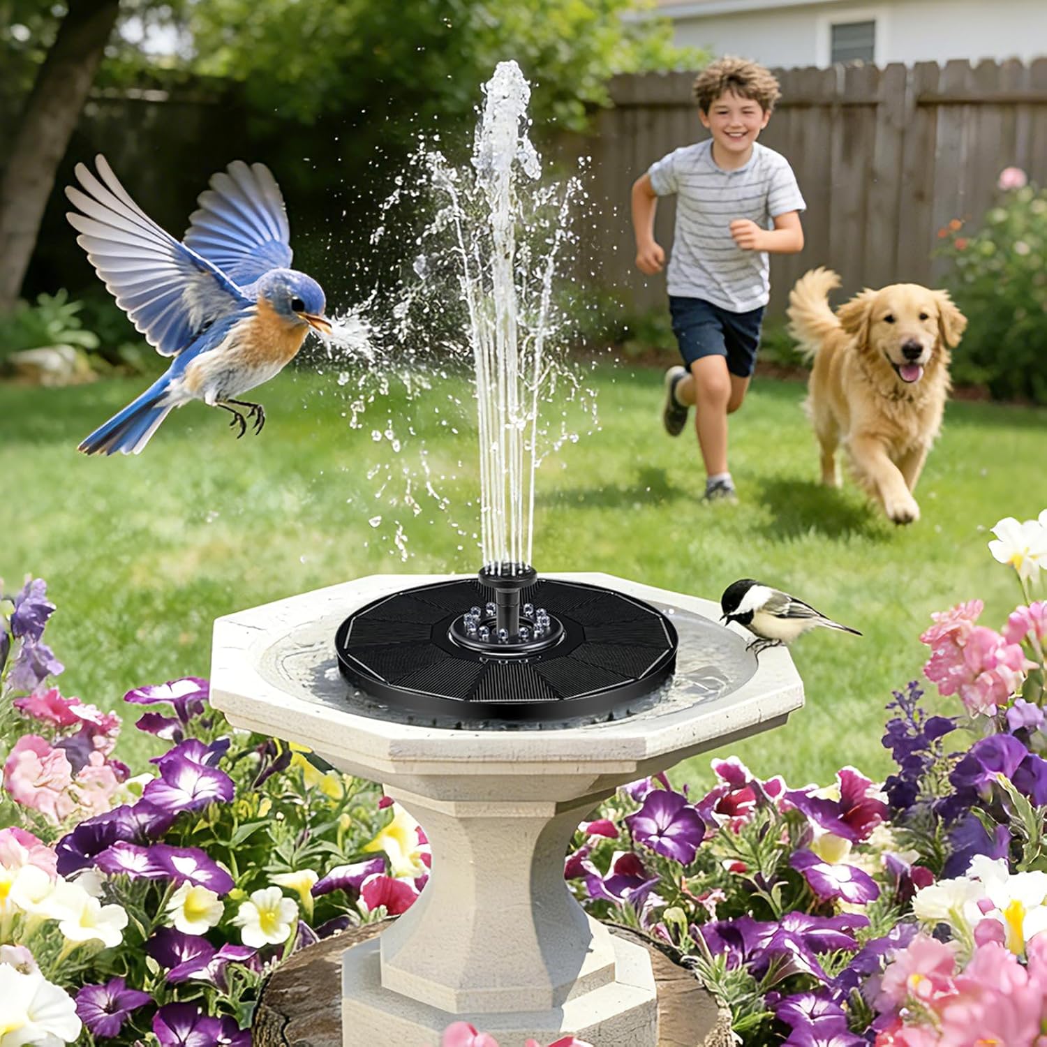 Jhua Solar Fountain for Bird Bath Pump with Led Lights Solar Powered Water Pump Kit with 8 Nozzles 200L/H Floating Water Fountain for Outdoor Garden Ponds Pool Fish Tank Aquarium