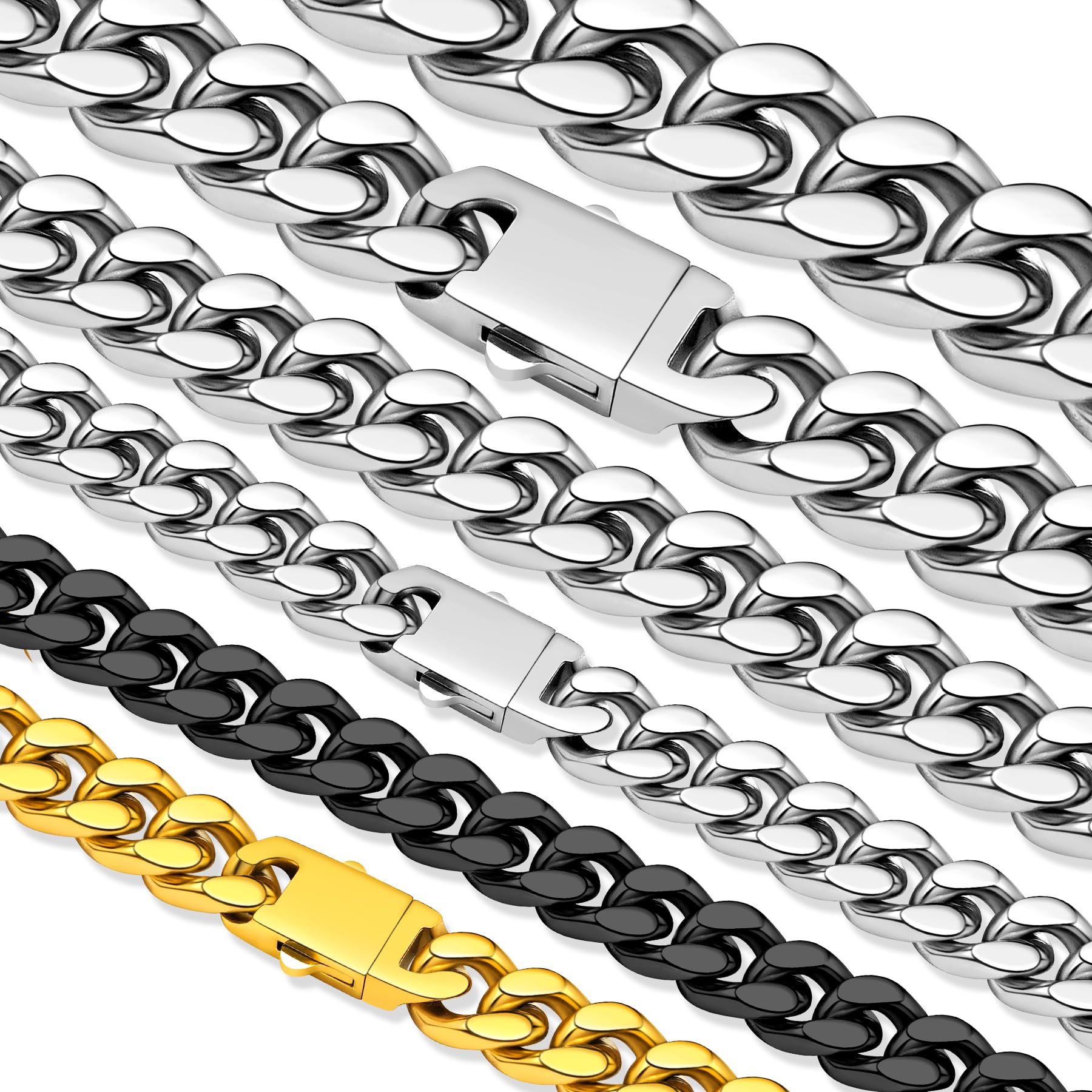 Hoyazvet Cuban Chain Stainless Steel Necklace for Men Women, 5/7/9/11MM Width, 18K Gold/Black Metal/316L Stainless Steel Sturdy Curb Link Chain Necklaces, 18-30inch Length