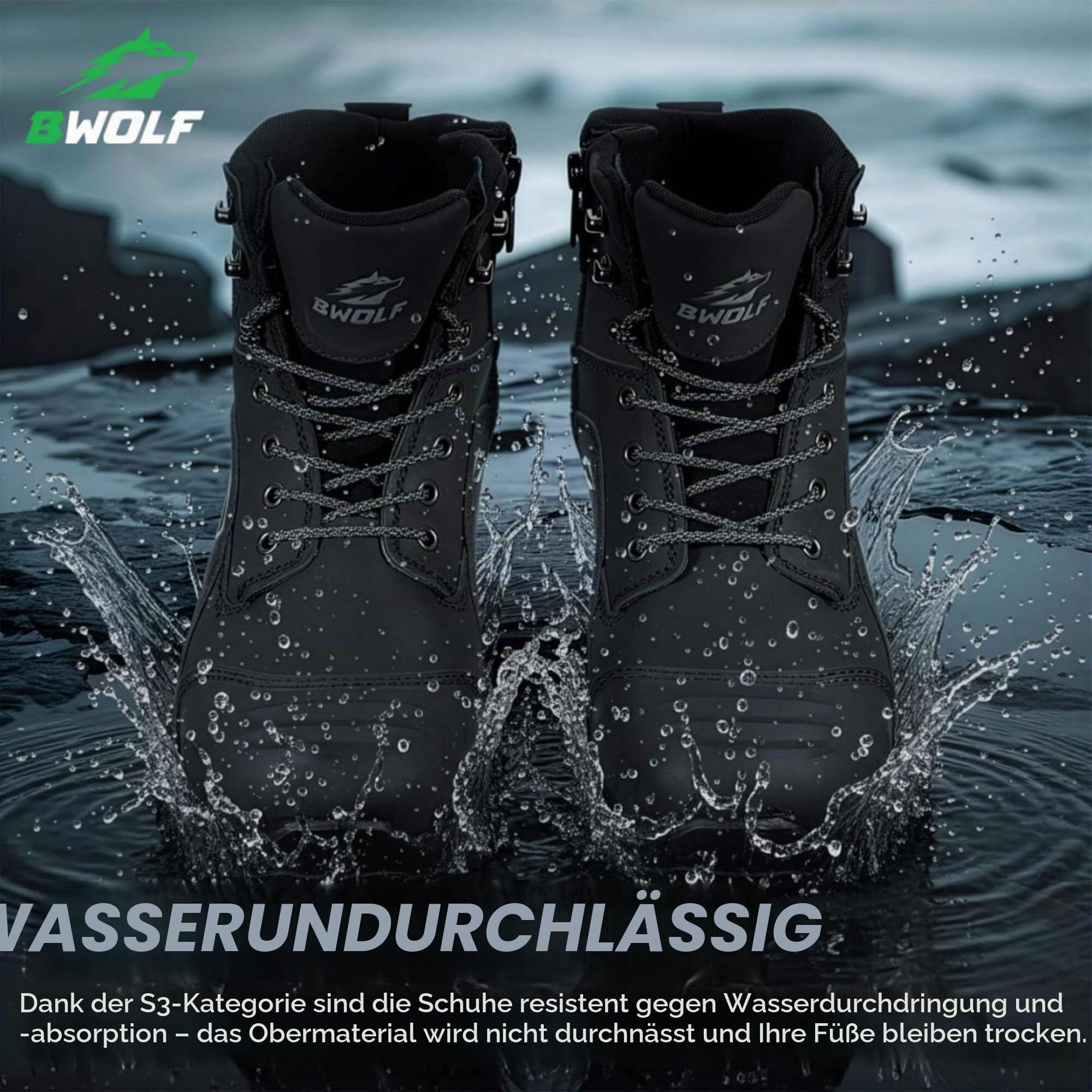 BWOLF Fantom Hi S7L Sicherheitsschuhe Herren Winter – wasserdichte Safety Boots mit Kevlar Zwischensohle, Verbund Zehenschutzkappe
